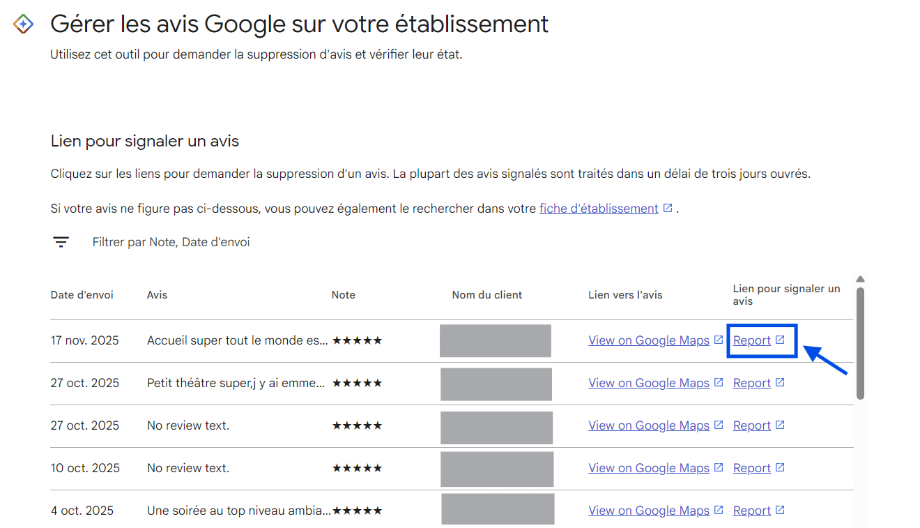 Bouton Report pour signaler un avis